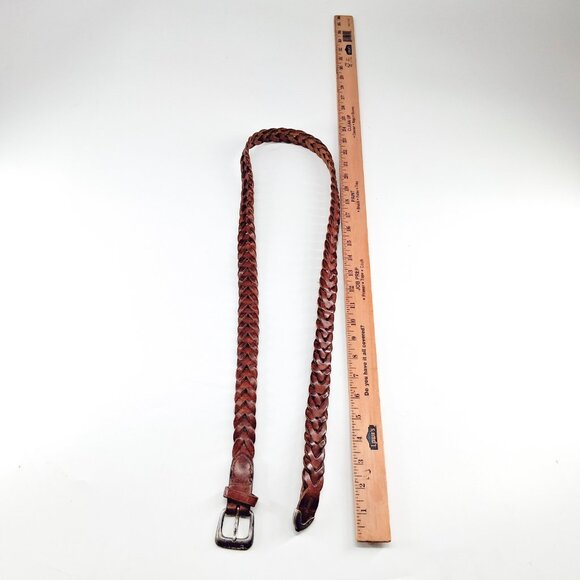 Vintage Genuine Leather Braided Belt Brown Western Distressed 1 Inch Wide XL 48 - Picture 6 of 11